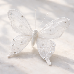 Пеперуда за декорация с клипс - Бяла - 11 см.