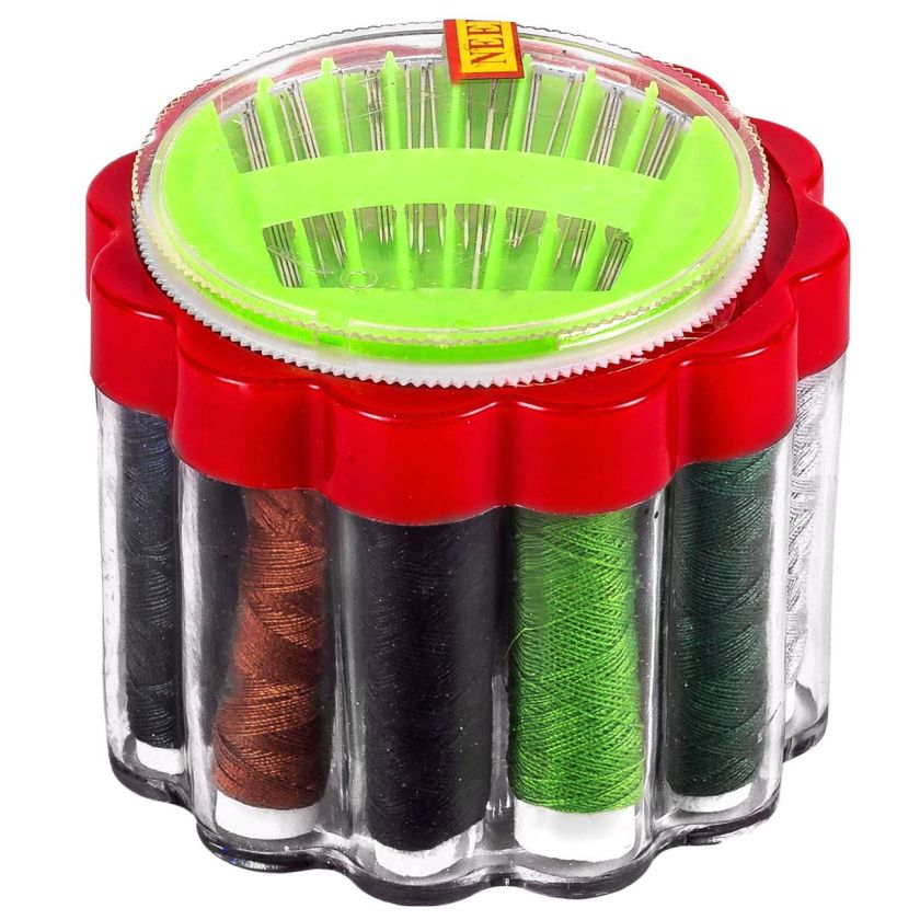 Комплект за шиене - игли и 12 цвята конци