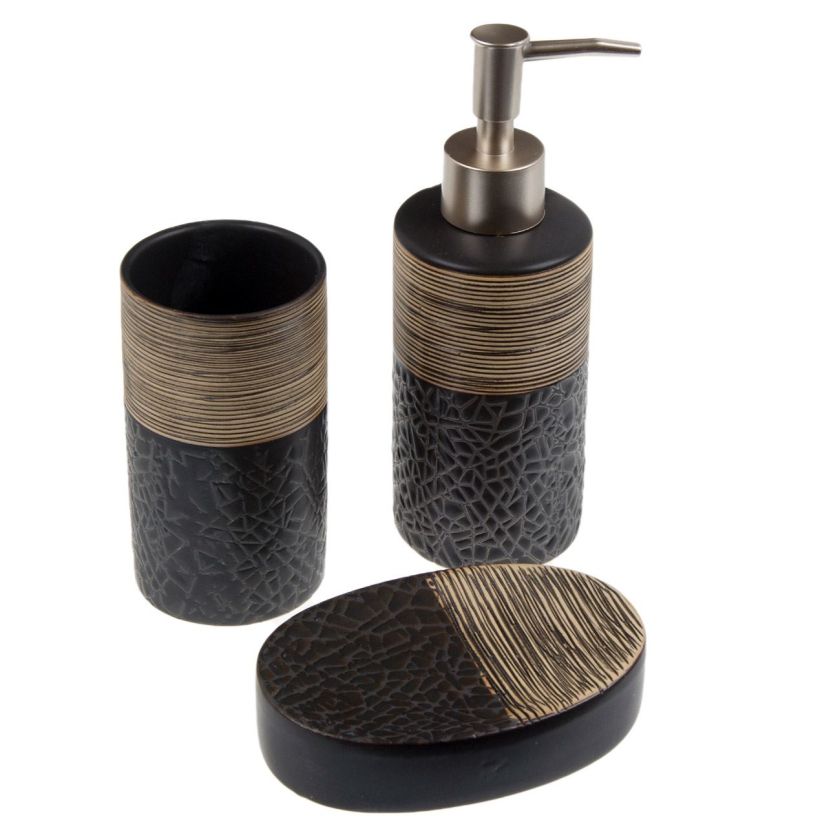 Керамичен комплект за баня - кафяв - 3 ч.