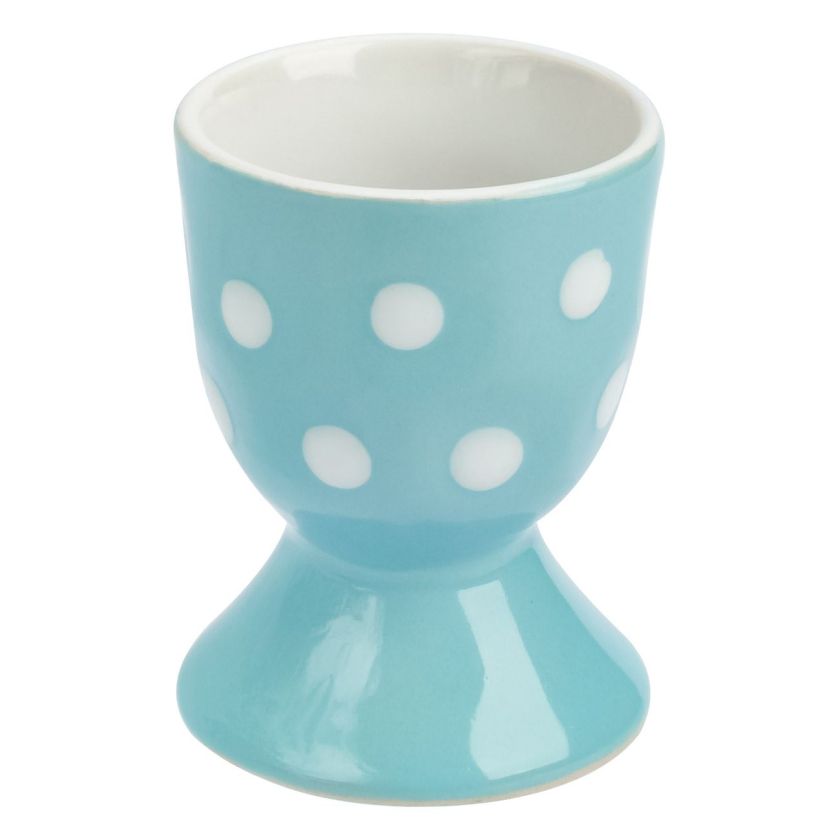 Поставка за яйце - керамична - синя - точки - 6.5 см.