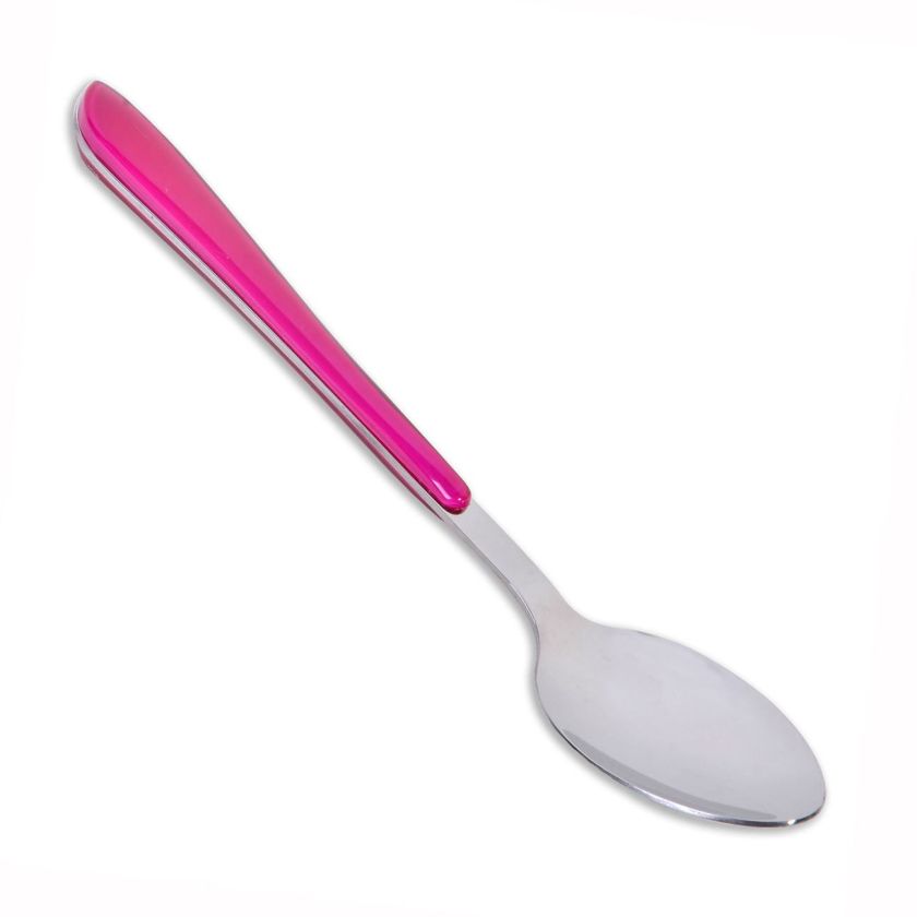 Лъжица за супа - метална - цикламена дръжка - 20 см.