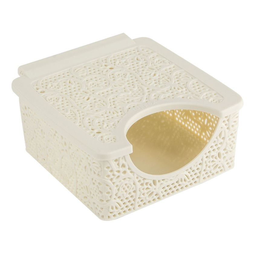 Салфетник - пластмасов - екрю - с капак