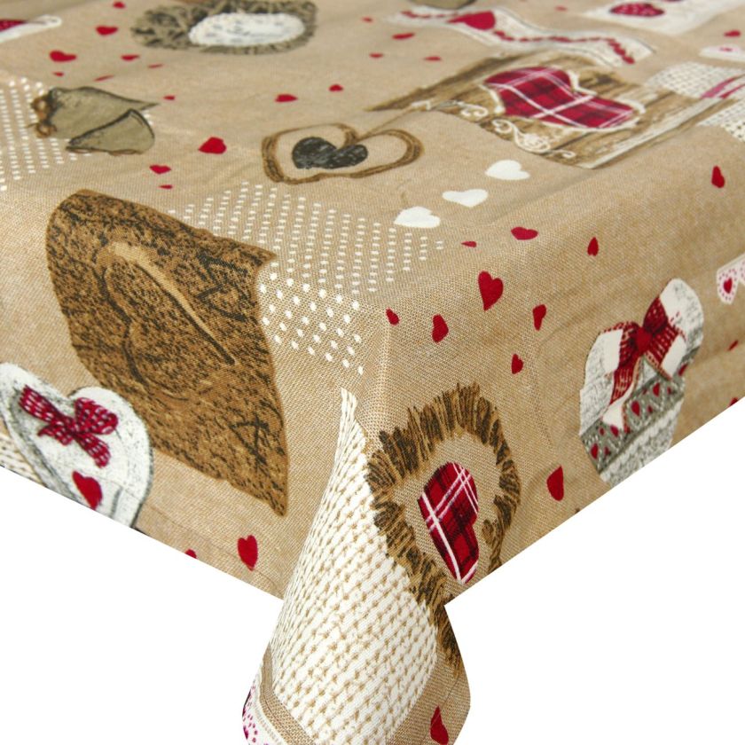 Покривка за маса - бежова - сърца - 140 х 180 см.