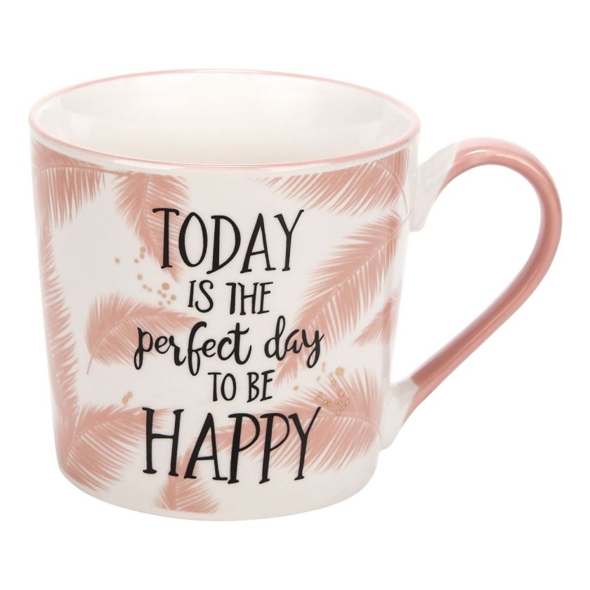 Керамична чаша - розови пера - надпис - 385 мл.