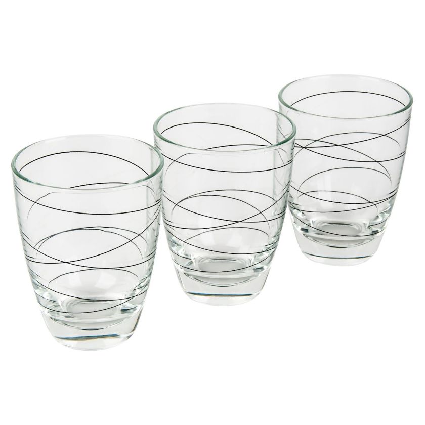 Чаша - стъклена - прозрачна - черни линии - 310 мл. - 3 бр.