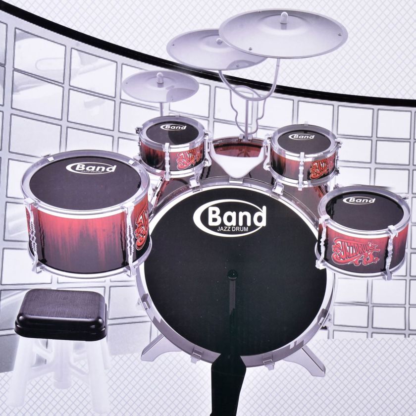 Детски барабани - черно и червено + столче