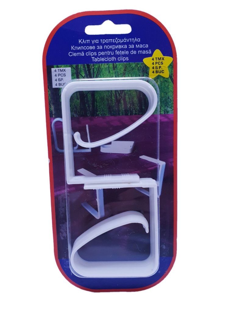 Щипки за покривка и мушама - пластмасови - бели - 4 бр.