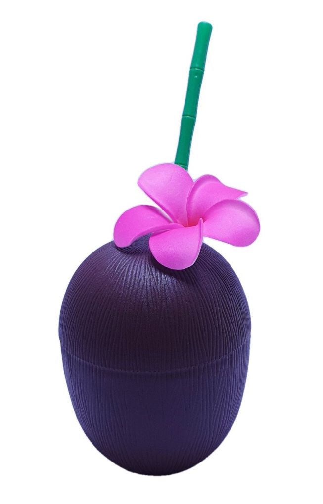 Пластмасова чаша - капак - сламка - кокосов орех - 650 мл.