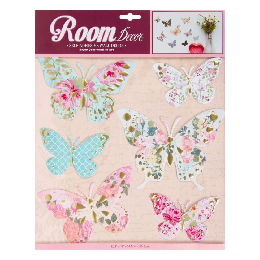 3D стикери за стена - пеперуди - цветни - 6 бр.