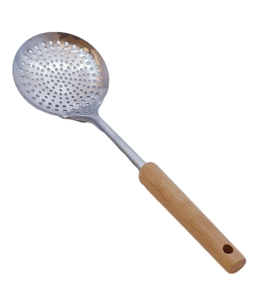 Перфорирана лъжица за сервиране - дървена дръжка - 35 см.