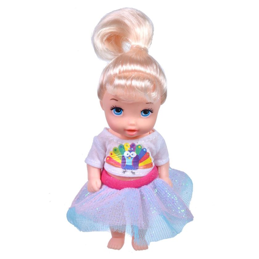 Кукла - момичеце - синя рокля - 12 см.