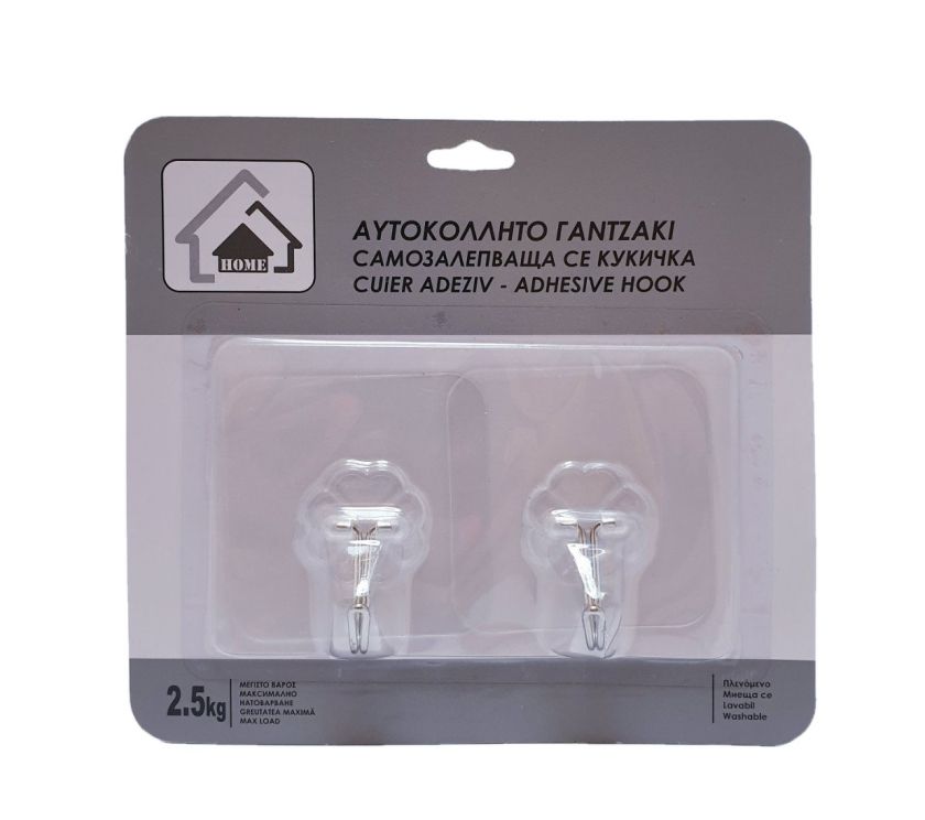 Самозалепваща кукичка - цвете - прозрачна - 2 бр.