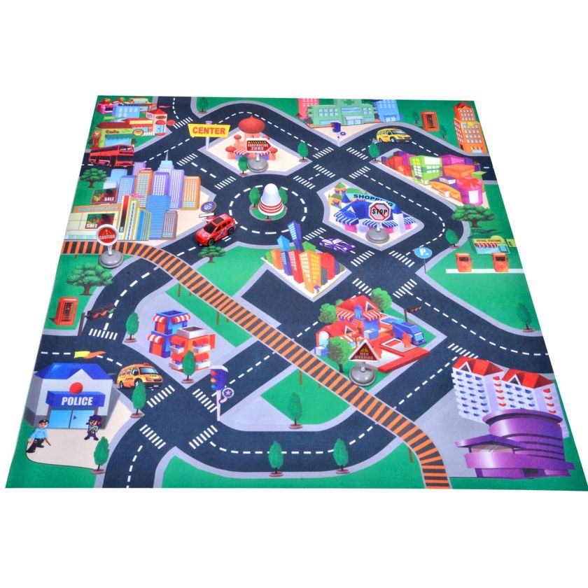 Комплект - автомобил и пътни знаци + килимче