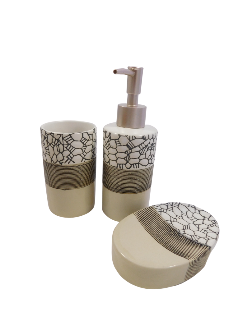 Керамичен комплект за баня - екрю - 3 ч.