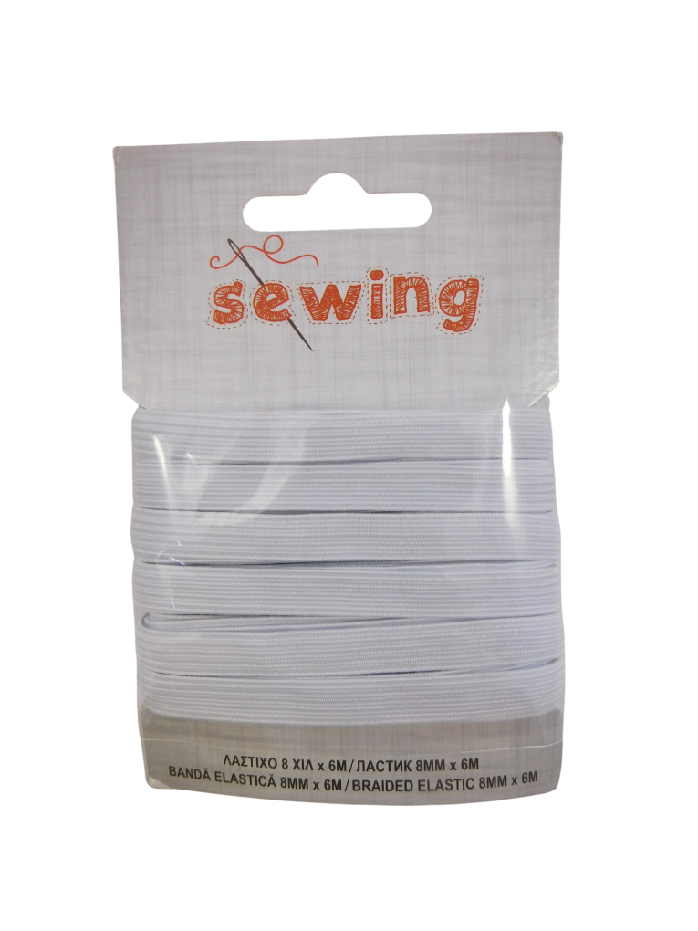 Шивашки ластик - плосък - бял - 6 м.