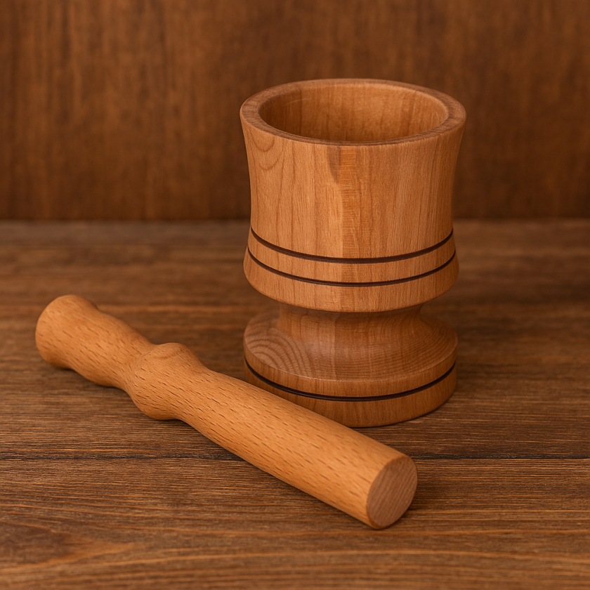 Дървено Хаванче за Чесън и Ядки - 7,5 х 10,5 см 