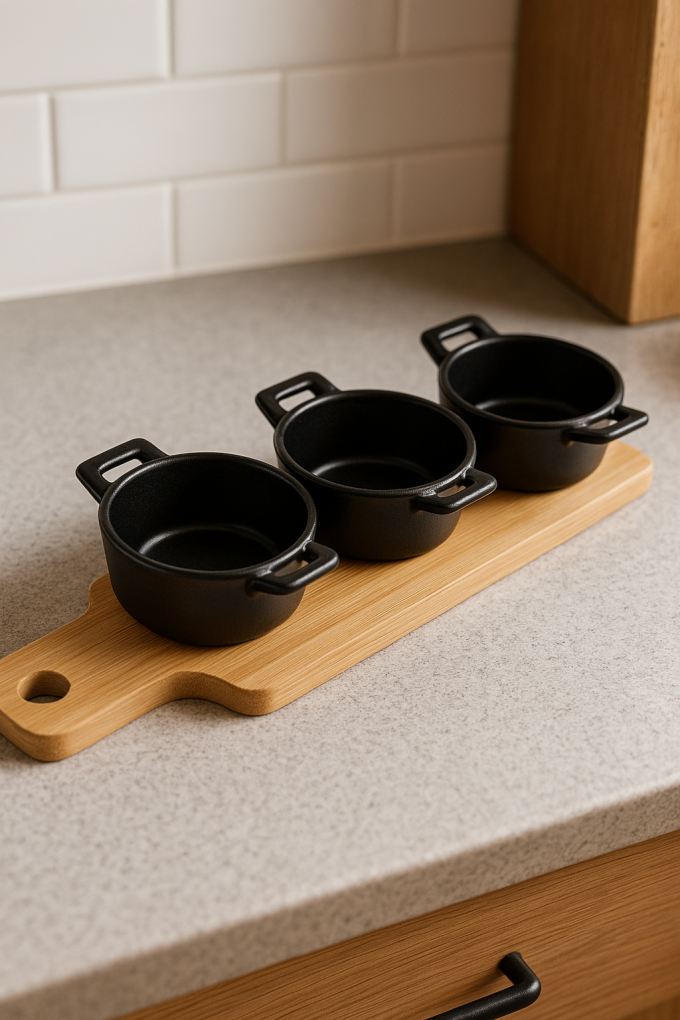 Бамбуков поднос с 3 купички - 28 x 8 x 5 см.