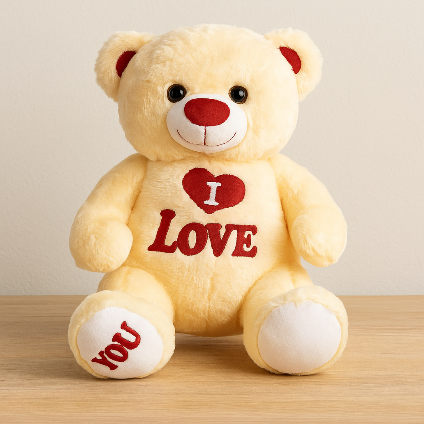Мече за Свети Валентин - Бежово - 50 см.