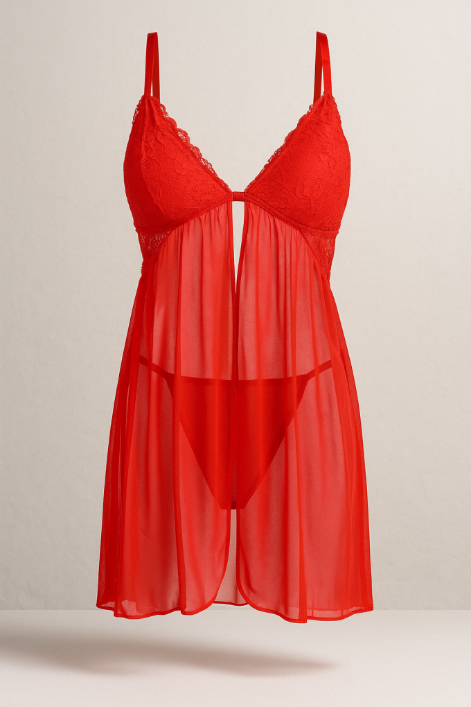 Дамско бельо за Свети Валентин с връзки - Червено