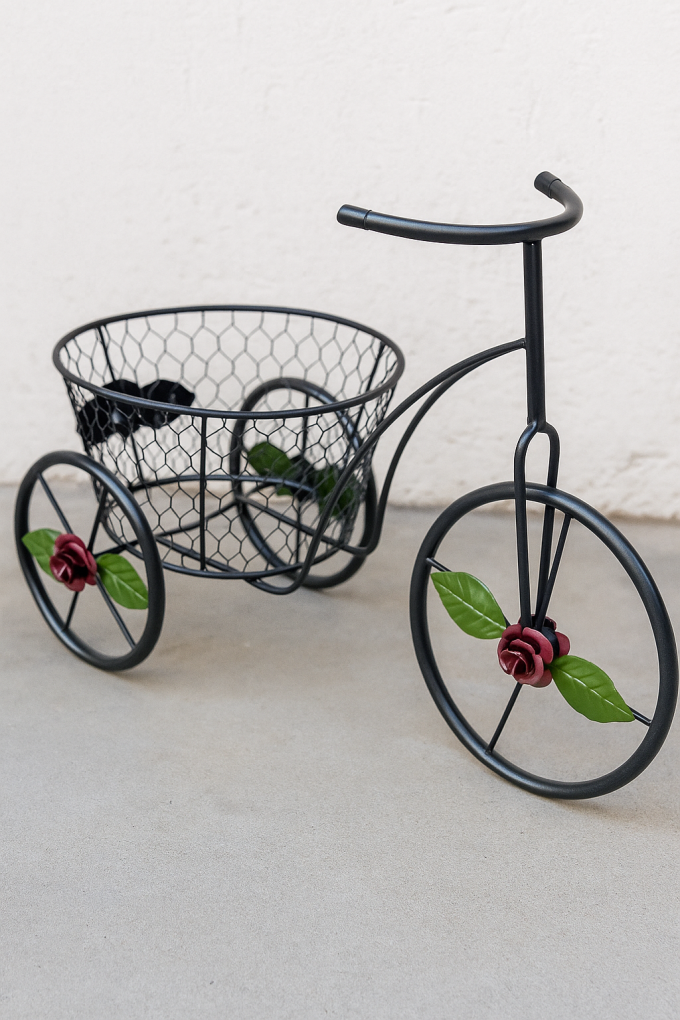 Поставка за саксия Велосипед - метална (черна)