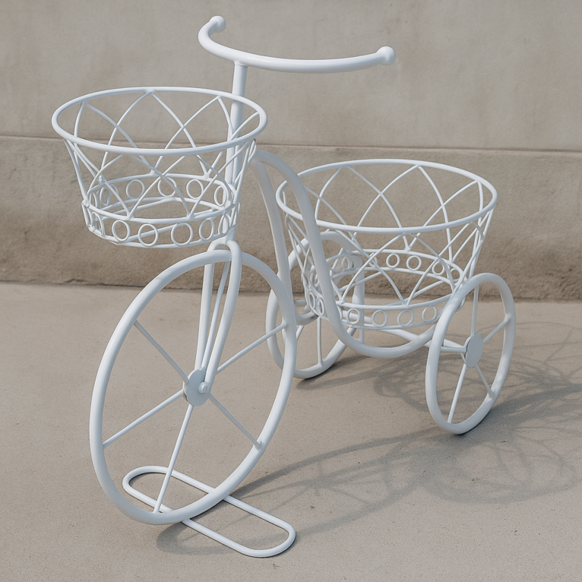 Поставка за две саксии Велосипед - метална (бяла)