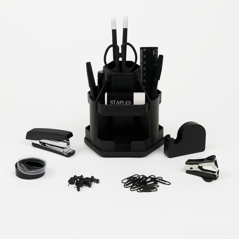 Въртящ се моливник - пластмасов (черен)