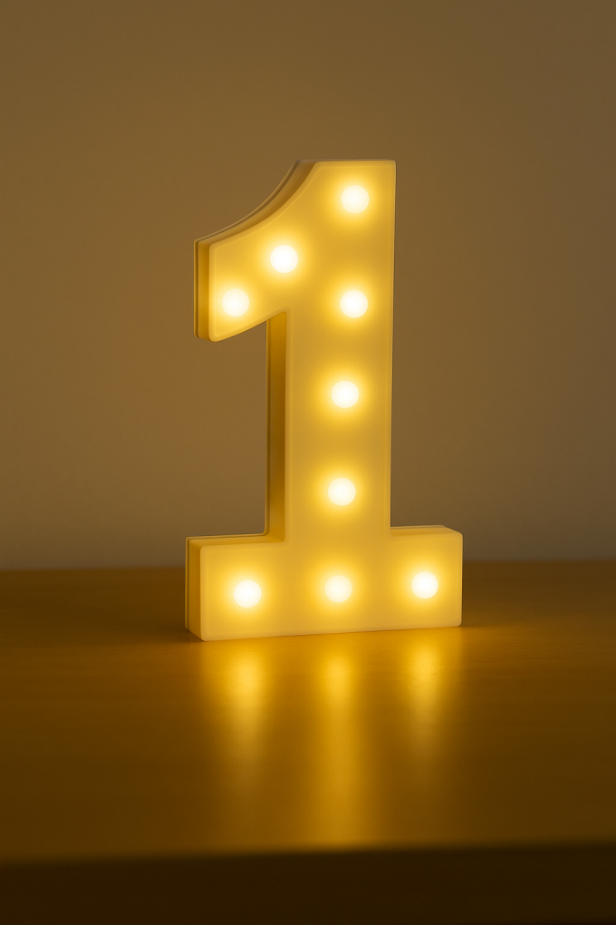 Декоративна дървена цифра 1 - Бяла - 19x2x30 см.