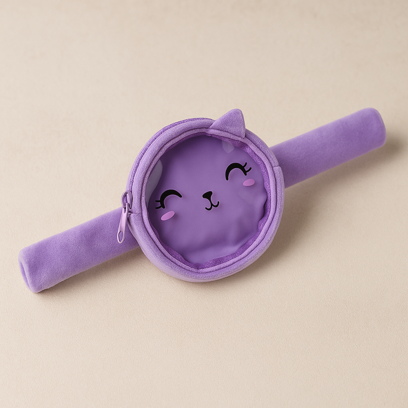 Портфейл тип гривна - Лилава котка - 9 см