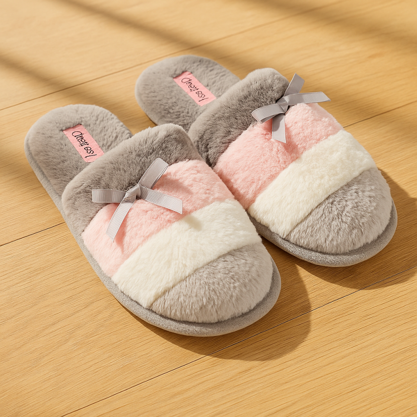 Дамски зимни чехли на райета