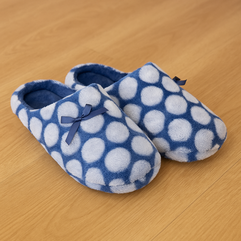 Дамски зимни чехли - сини с бели сърца