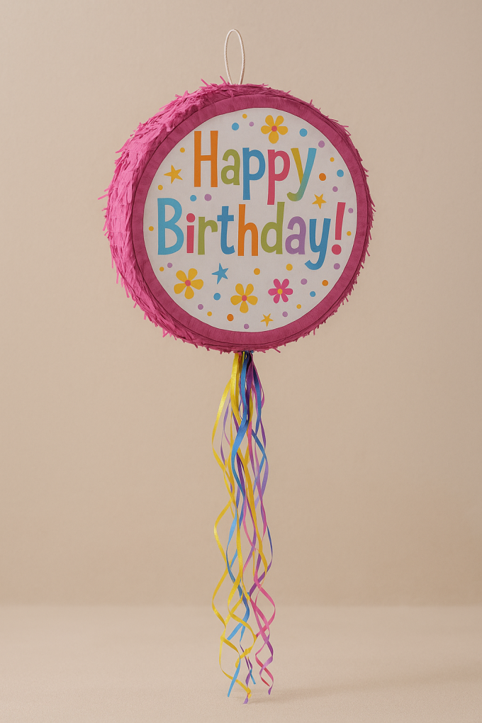 Розова пинята за Рожден Ден - Кръгла - 44 x 11 см.