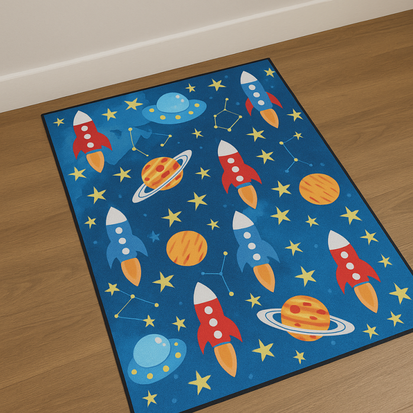 Декоративен детски килим - Blue Space - Син - 60 x 90 см. 