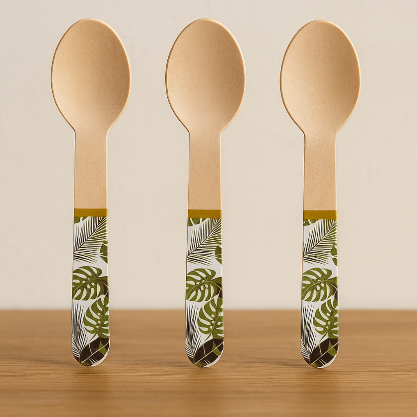 Дървени парти лъжици - Тропически листа - 10 бр.