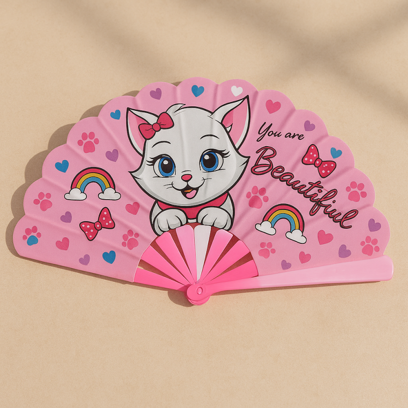 Детско розово ветрило с котка - 24 см.