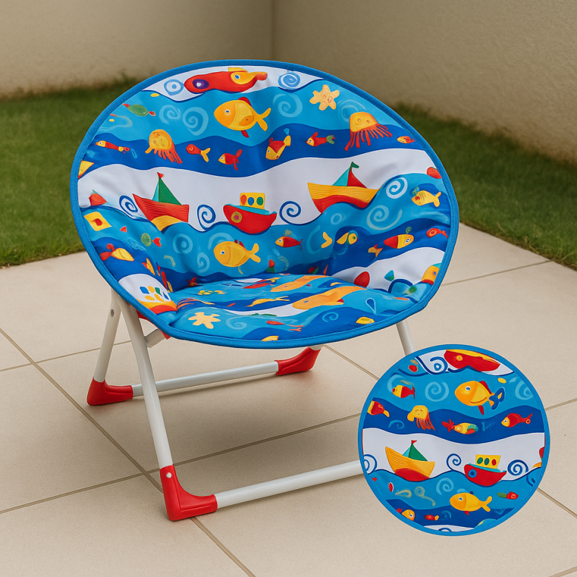 Детско Столче, Сгъваемо, Метално, Море с Рибка, 51 х 42 х 51 см.