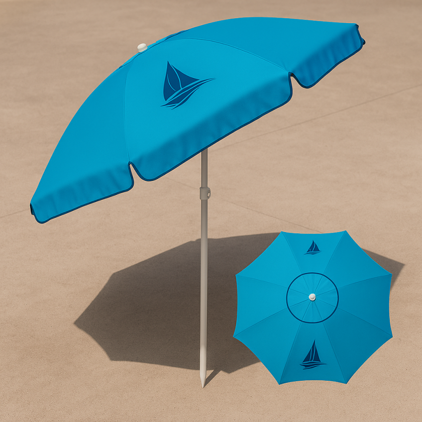 Плажен чадър - синьо корабче - 2 метра