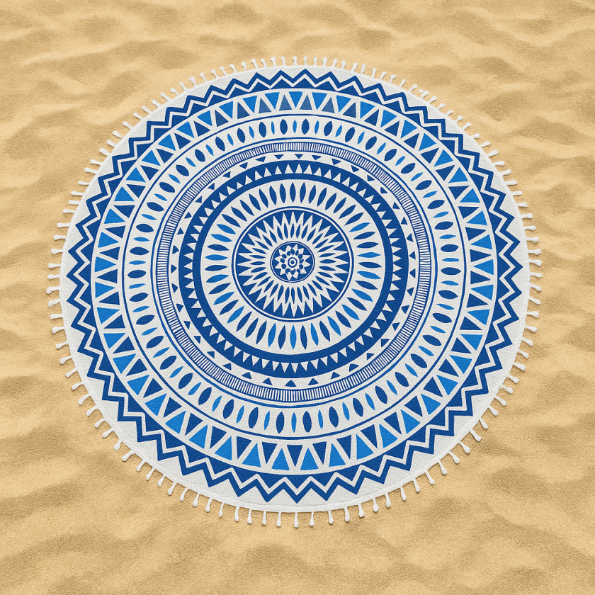 Кръгла плажна кърпа, Синя, Диаметър 150 см. 