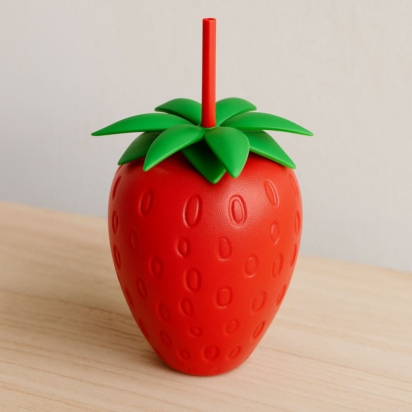 Пластмасова чаша със сламка - Ягода,  900 мл.