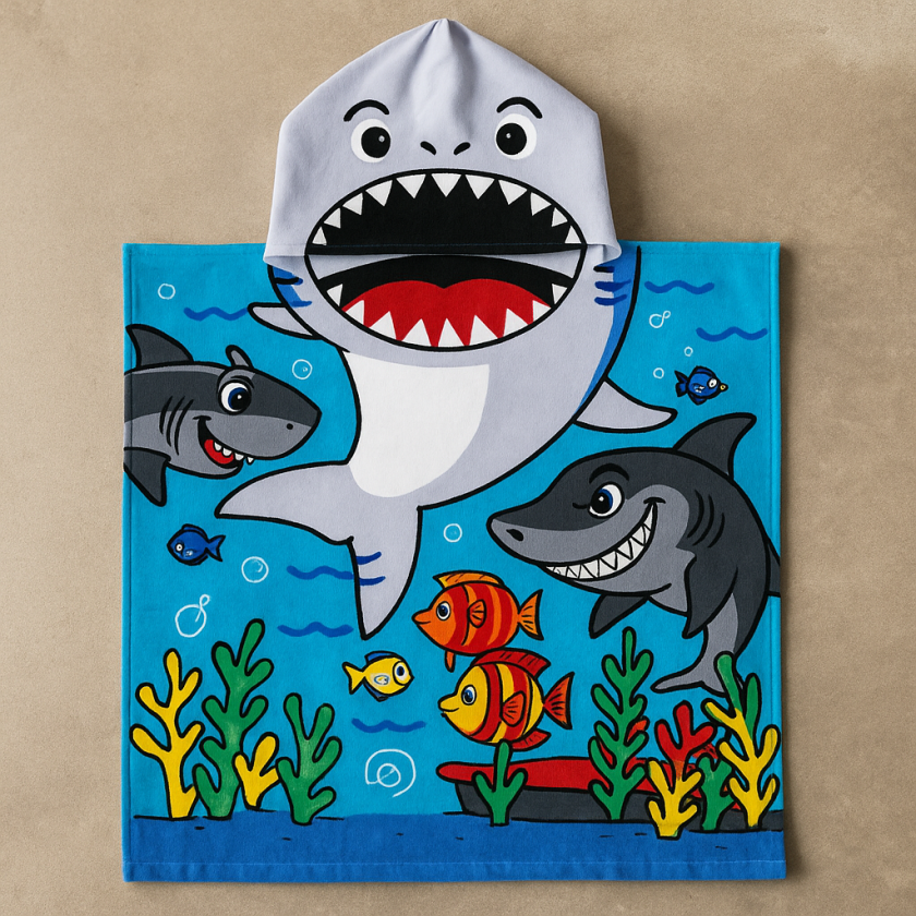 Детско плажно пончо - Акула - 100% Памук - 50 x 100 см.