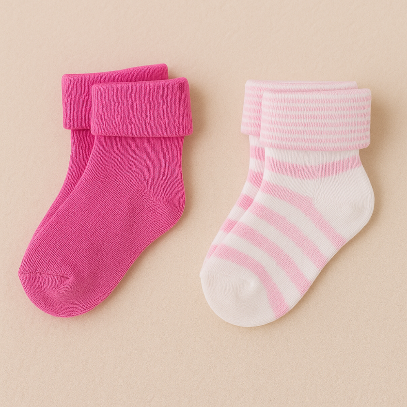 Бебешки чорапи - цикламени - розово райе - 2 чифта