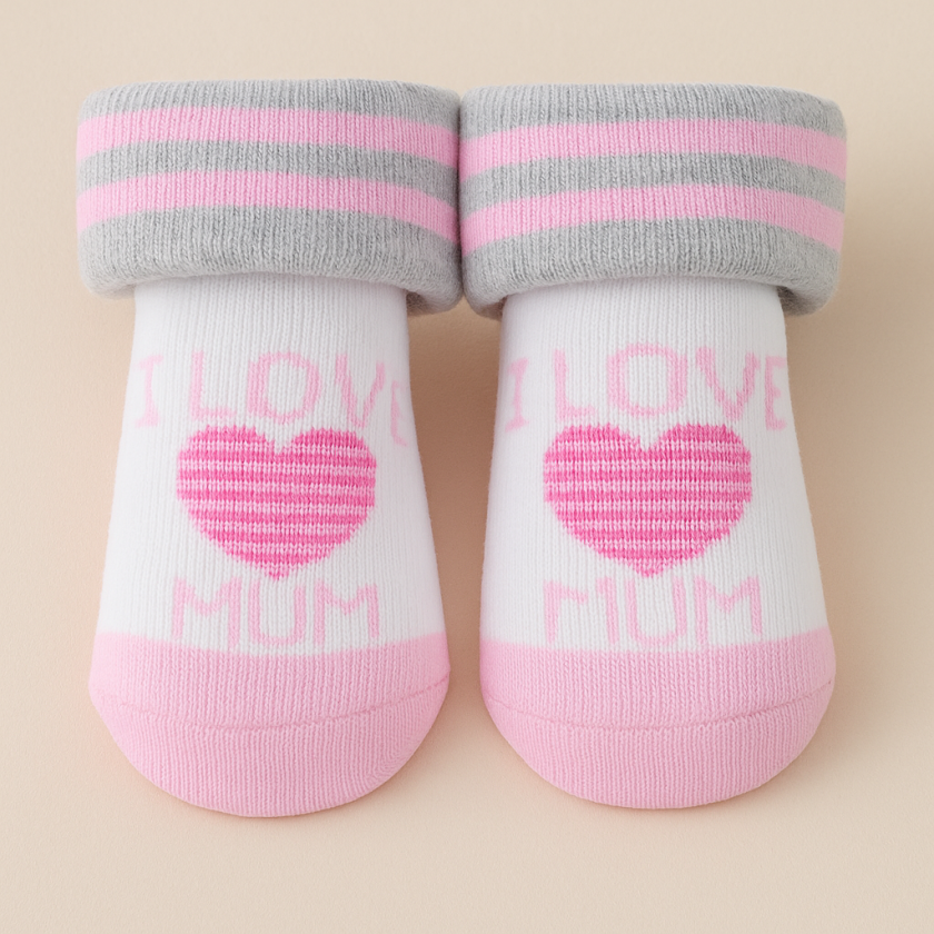 Бебешки чорапи - розово и сиво - сърца
