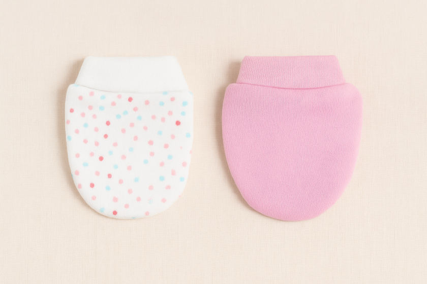 Бебешки ръкавички - бяло и розово - точки - 2 чифта