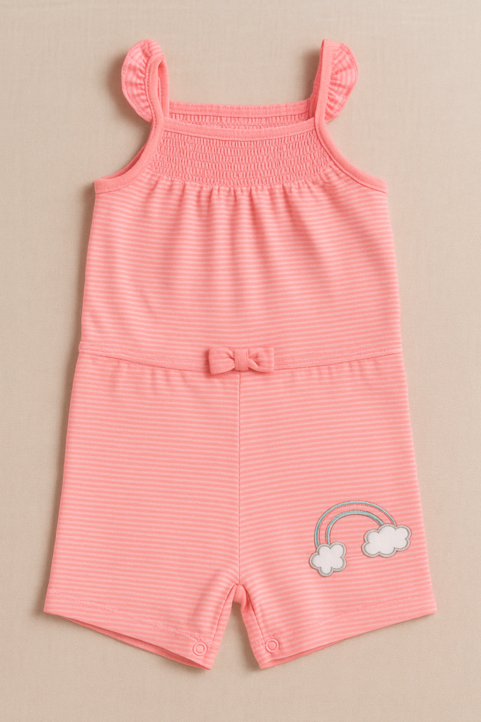 Бебешко боди - розово райе - дъга