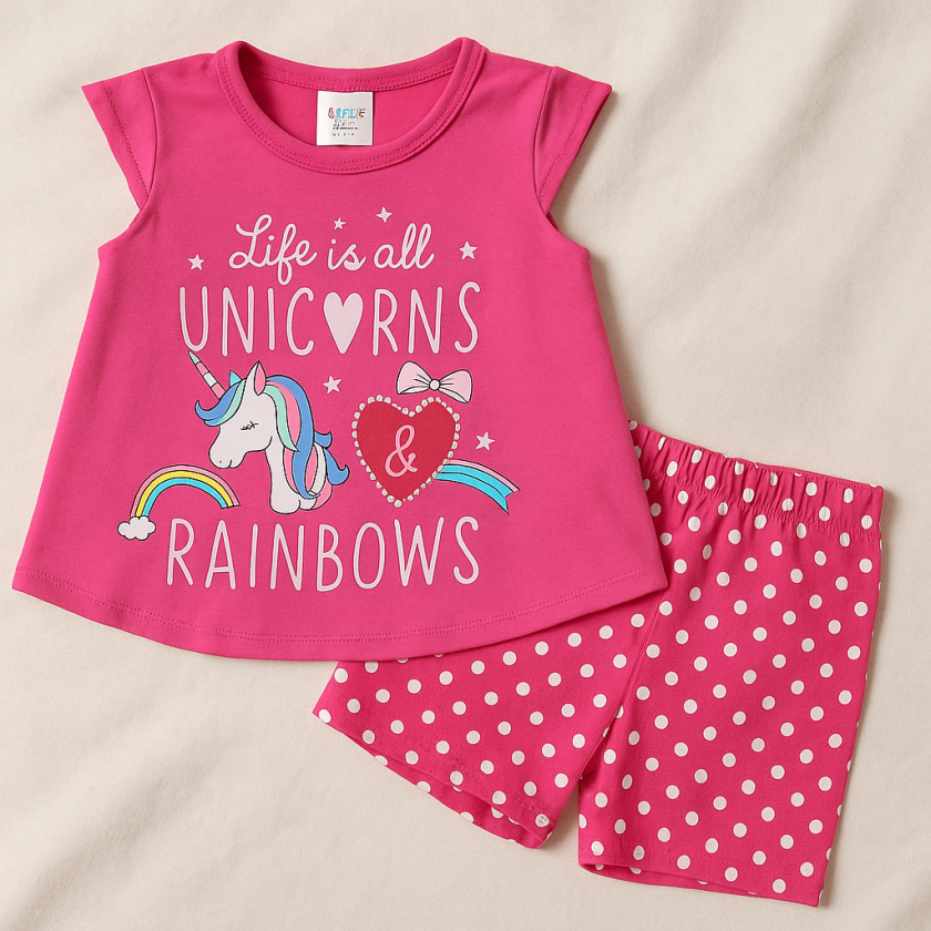 Бебешка пижама - лятна - цикламена - еднорог