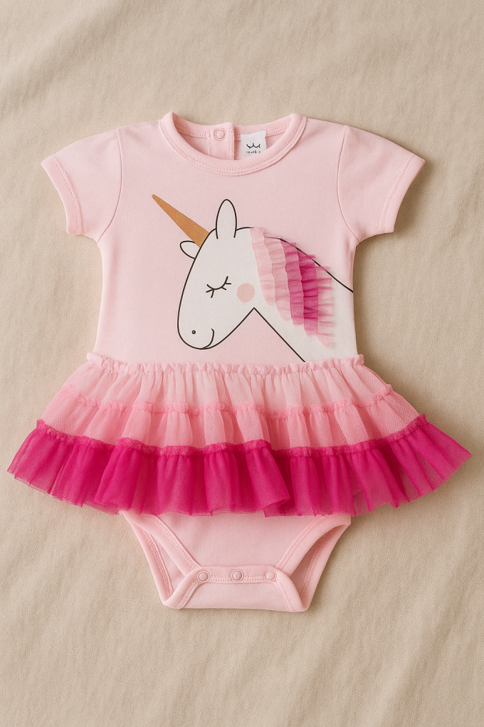 Бебешко боди - розово - тюл - еднорог