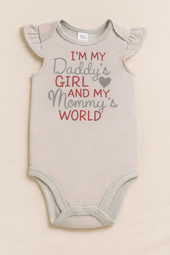 Бебешко боди - сиво - точки - надпис