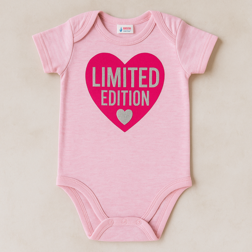 Бебешко боди - розов меланж - сърце - надпис