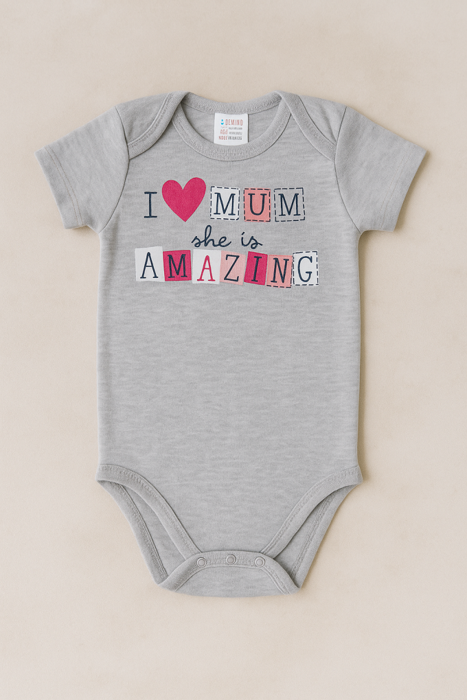 Бебешко боди - сив меланж - надпис