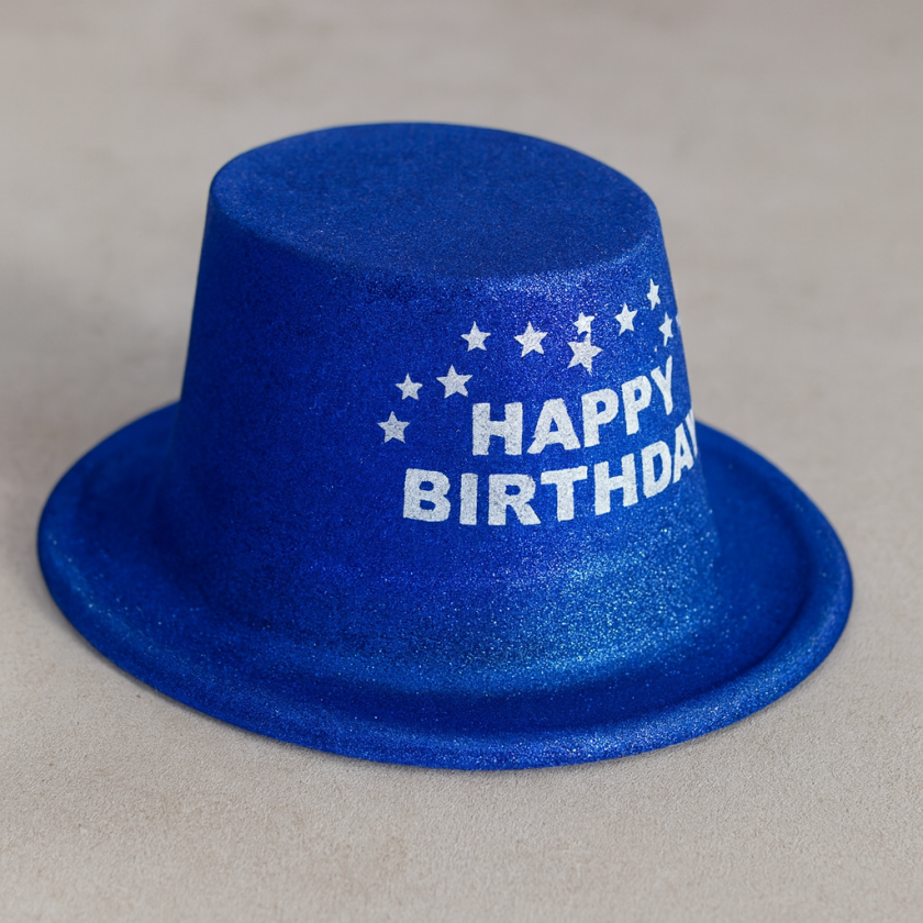 Парти шапка - синя - бомбе - Happy Birthday