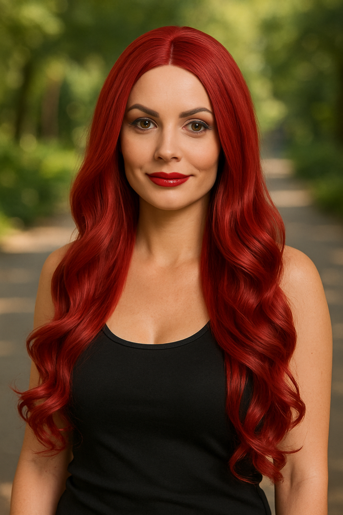 Карнавална перука - червена - вълнообразна